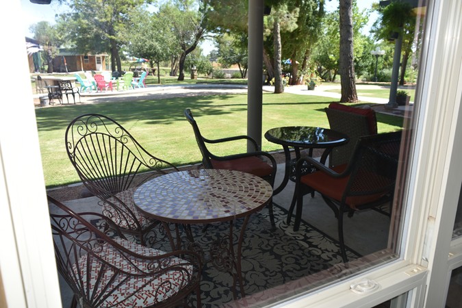 "View Of Breezeway Seating & Venue From Grooms Room"